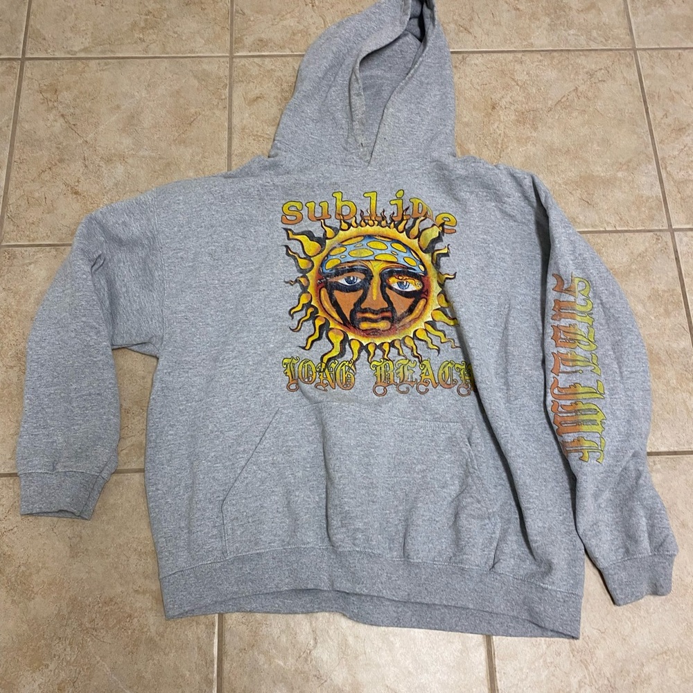 Rare Vintage Y2K Sublime Gray Hoodie SkateStyle Sk8 Small Medium Band Sun Boho - Picture 2 of 7